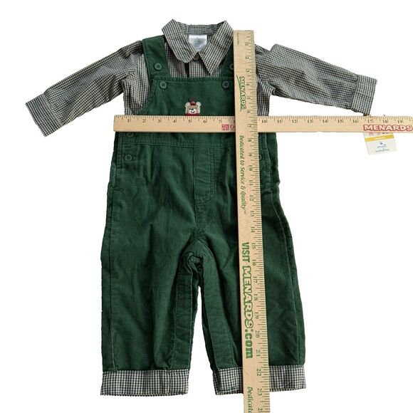 Y2K Baby Boy Christmas Corduroy Overall 2 pc Teddy Bear Small Wonders 3-6M NWT - Picture 3 of 5